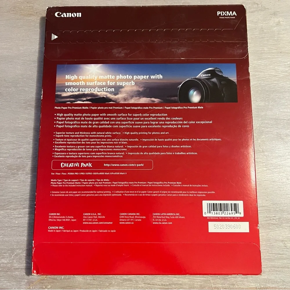 Canon Photo Paper Pro Premium Matte 8.5x11 50 Sheets PM-101 New Unopened